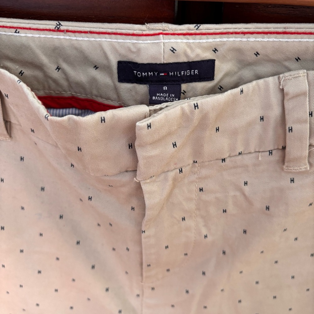 Tommy Hilfiger Beige Hampton Stretch Slim Chino Pants Micro H Print Size 8